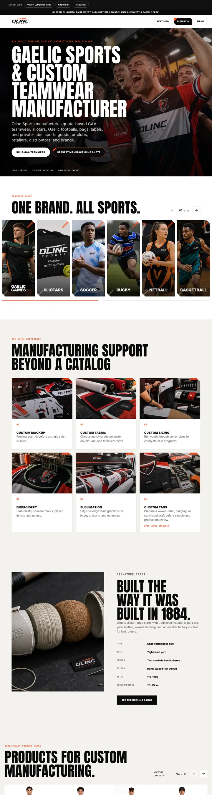Olinc Sports homepage